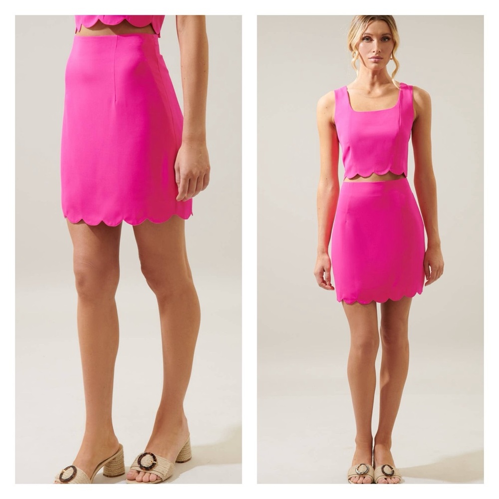 Ferriera Hot Pink Scalloped Mini Skirt by Sugarlips